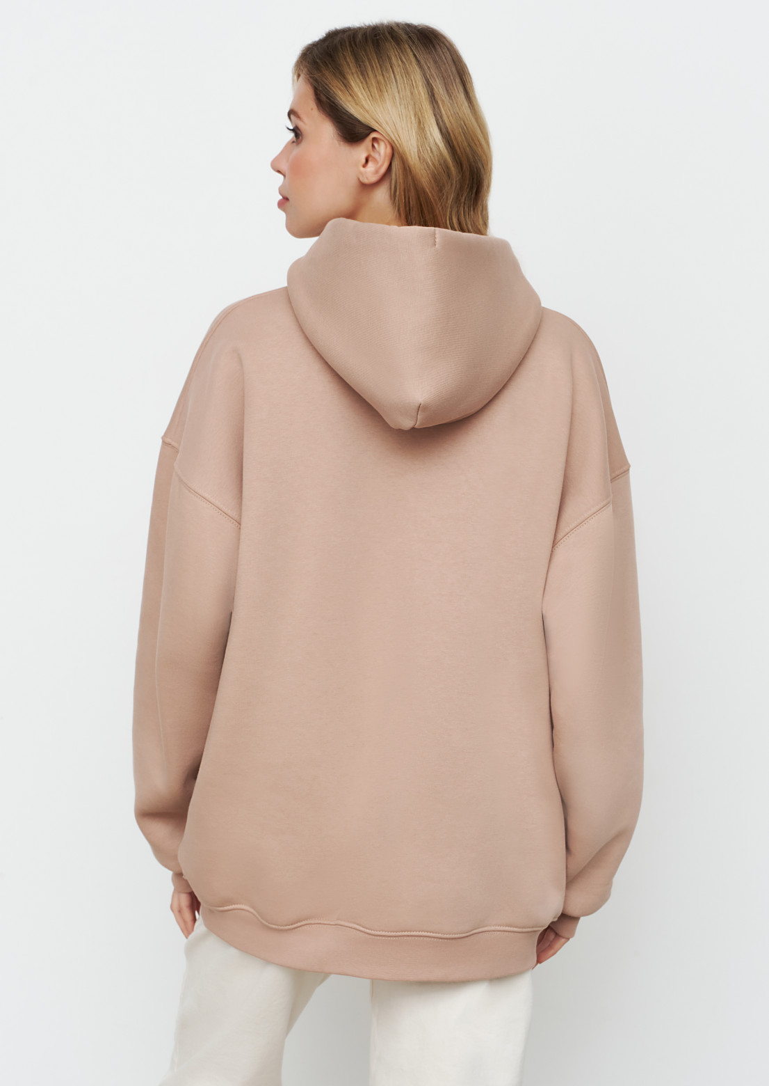Beige color three-thread insulated hoodie 